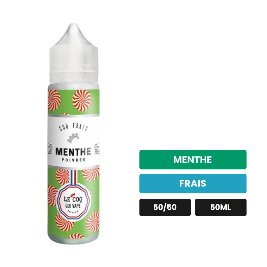 E-liquide Menthe Poivrée de Le Coq Qui Vape, 50 ml, saveurs menthe et frais.