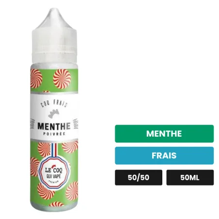 E-liquide Menthe Poivrée de Le Coq Qui Vape, 50 ml, saveurs menthe et frais.