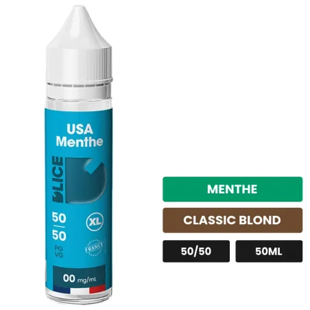 E-liquide Usa Menthe de D'Lice, 50 ml, saveurs menthe et classic blond.