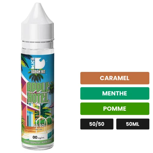 E-liquide Apple Hotel de D'Lice, 50 ml, saveurs caramel, menthe et pomme.