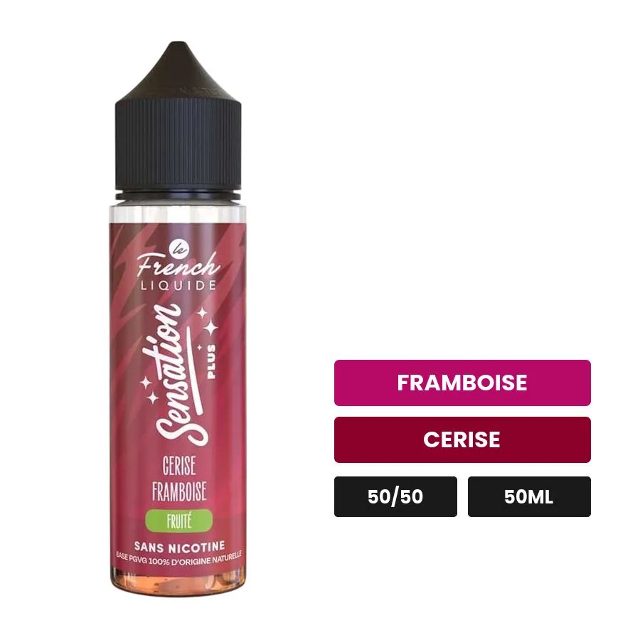 E-liquide Cerise Framboise, 50 ml, saveurs framboise et cerise.