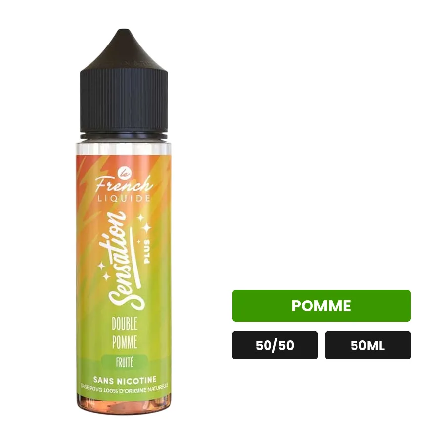 E-liquide Double Pomme, 50 ml, saveur pomme.