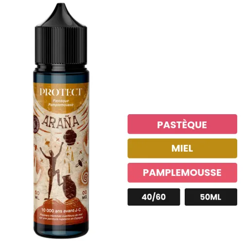 E-liquide Araña de Protect, 50 ml, saveurs pastèque, miel et pamplemousse.