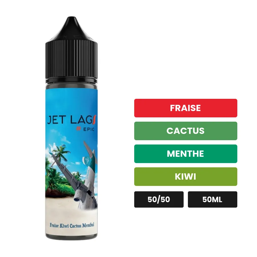 E-liquide Jet Lag Epic de Bordo2, 50 ml, saveurs fraise, cactus, menthe et 1 autre.