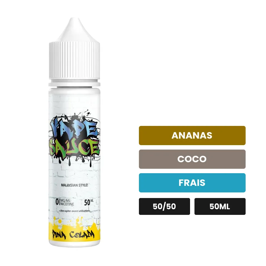 E-liquide Pina Colada de Vape Sauce, 50 ml, saveurs ananas, coco et frais.
