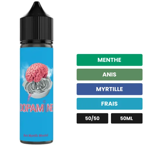 E-liquide Dopamine Blue de Bordo2, 50 ml, saveurs menthe, anis, myrtille et 1 autre.