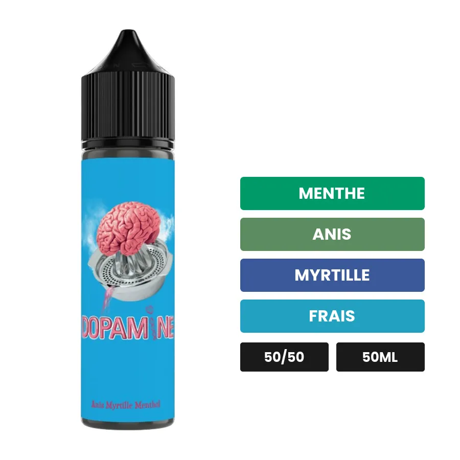 E-liquide Dopamine Blue de Bordo2, 50 ml, saveurs menthe, anis, myrtille et 1 autre.