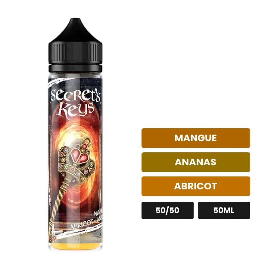 E-liquide Rainbow Key de Secret's Lab, 50 ml, saveurs mangue, ananas et abricot.