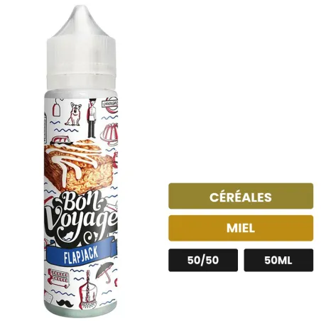 E-liquide Flapjack de Bon Voyage, 50 ml, saveurs céréales et miel.