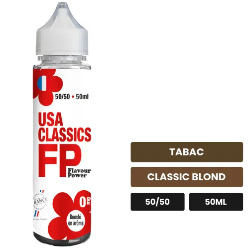 E-liquide Usa Classics de Flavour Power, 50 ml, saveurs tabac et classic blond.