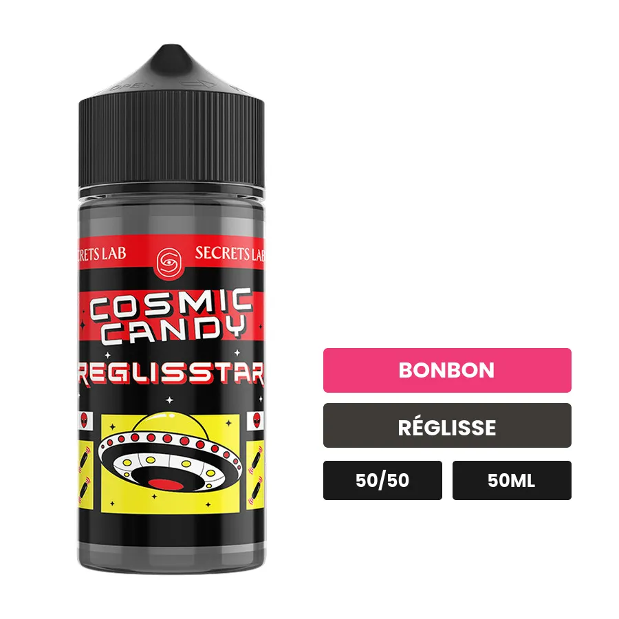 E-liquide Reglisstar de Secret's Lab, 50 ml, saveurs bonbon et réglisse.