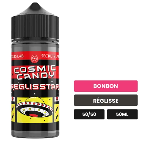 E-liquide Reglisstar de Secret's Lab, 50 ml, saveurs bonbon et réglisse.