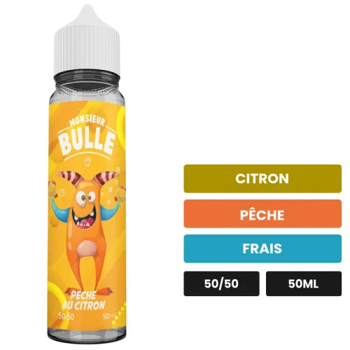 E-liquide Pêche Au Citron de Liquideo, 50 ml, saveurs citron, pêche et frais.