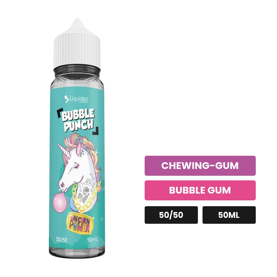 E-liquide Bubble Punch de Liquideo, 50 ml, saveurs chewing-gum et bubble gum.