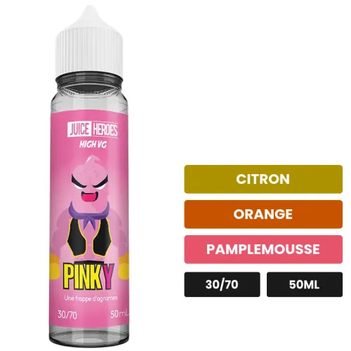 E-liquide Pinky de Liquideo, 50 ml, saveurs citron, orange et pamplemousse.