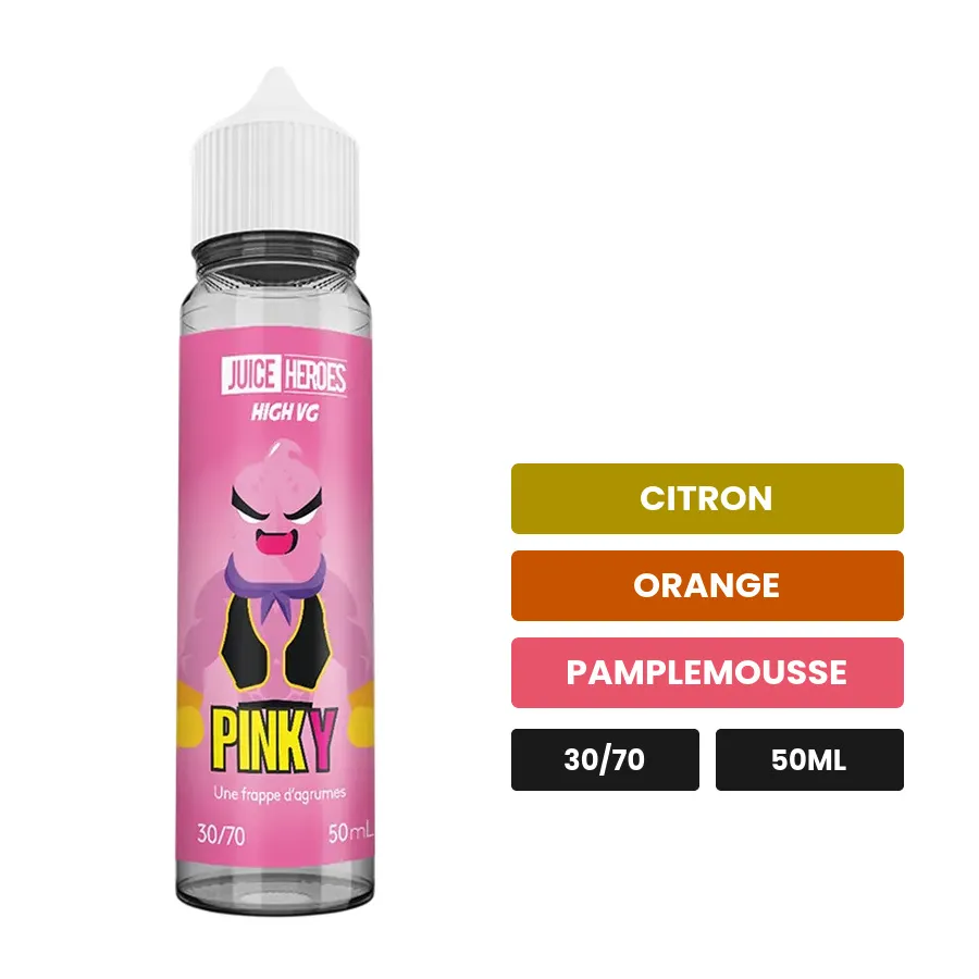 E-liquide Pinky de Liquideo, 50 ml, saveurs citron, orange et pamplemousse.
