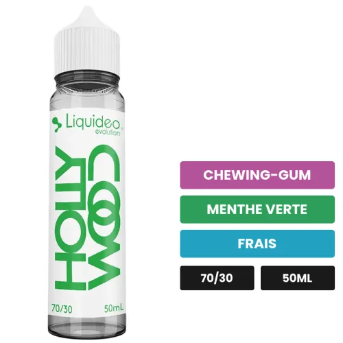 E-liquide Hollywood de Liquideo, 50 ml, saveurs chewing-gum, menthe verte et frais.