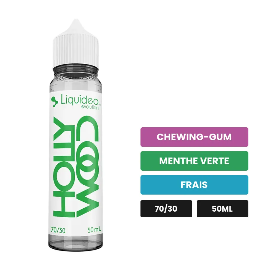 E-liquide Hollywood de Liquideo, 50 ml, saveurs chewing-gum, menthe verte et frais.