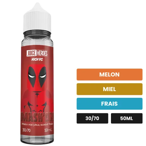 E-liquide Maskon de Liquideo, 50 ml, saveurs melon, miel et frais.