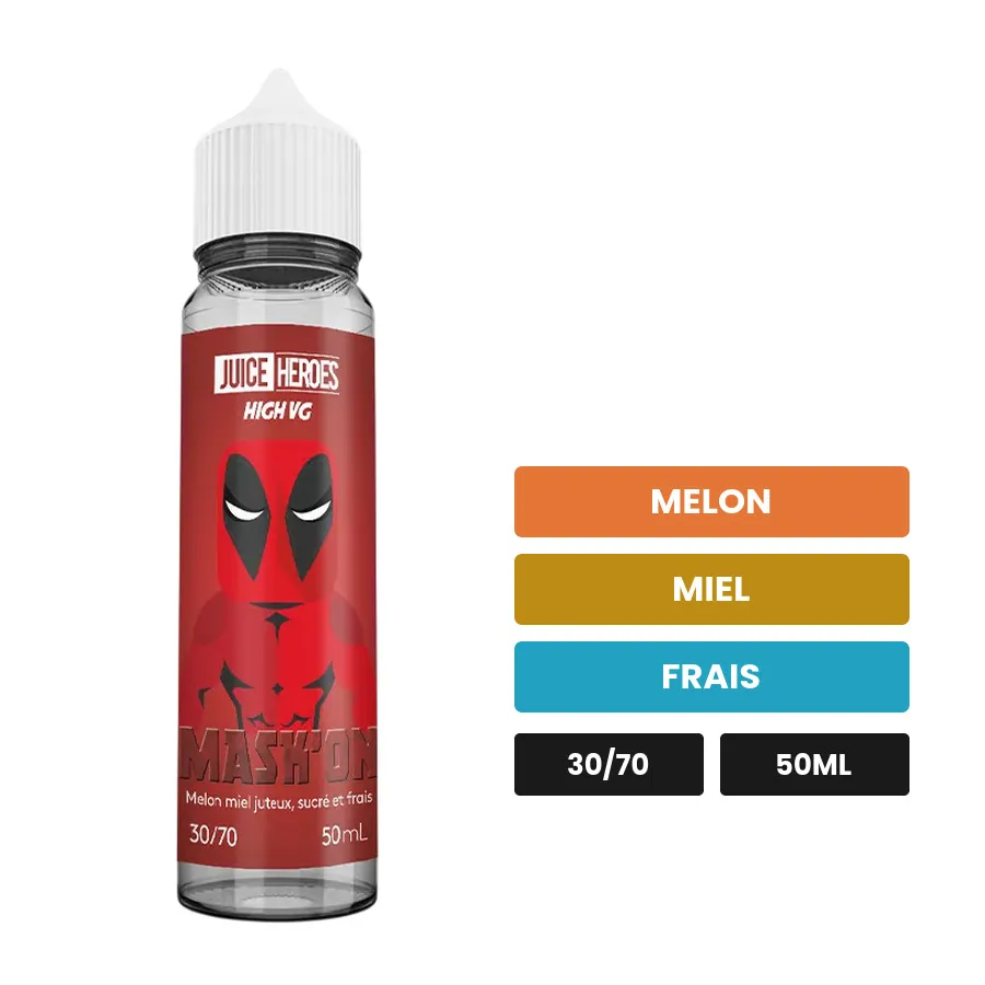 E-liquide Maskon de Liquideo, 50 ml, saveurs melon, miel et frais.