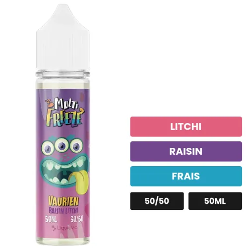E-liquide Vaurien de Liquideo, 50 ml, saveurs litchi, raisin et frais.