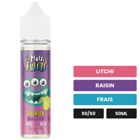 E-liquide Vaurien de Liquideo, 50 ml, saveurs litchi, raisin et frais.