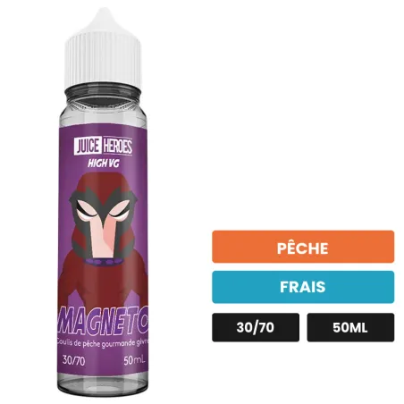 E-liquide Magneto de Liquideo, 50 ml, saveurs pêche et frais.