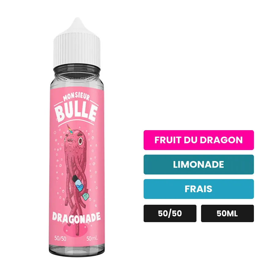 E-liquide Dragonade de Liquideo, 50 ml, saveurs fruit du dragon, limonade et frais.