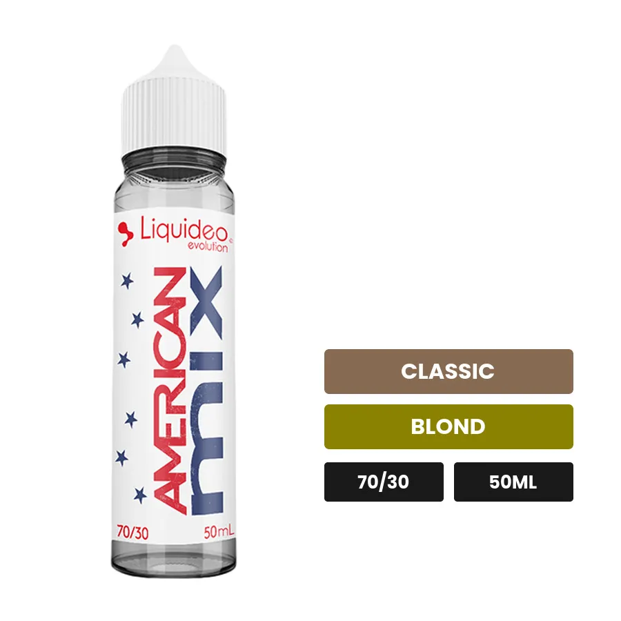 E-liquide American Mix de Liquideo, 50 ml, saveurs classic et blond.