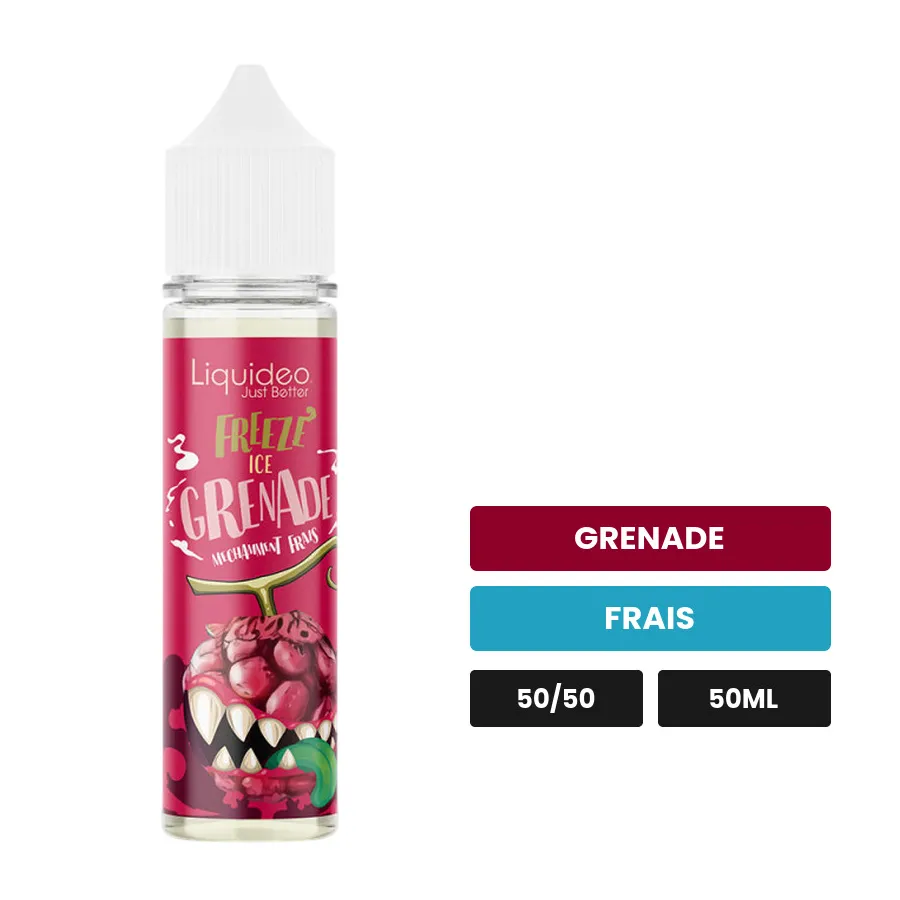 E-liquide Ice Grenade de Liquideo, 50 ml, saveurs grenade et frais.