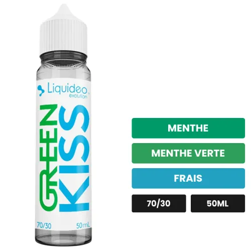 E-liquide Green Kiss de Liquideo, 50 ml, saveurs menthe, menthe verte et frais.