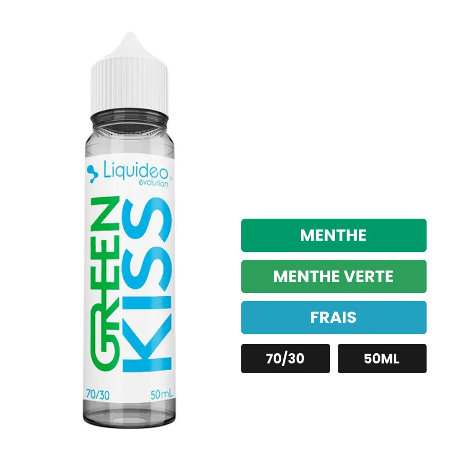 E-liquide Green Kiss de Liquideo, 50 ml, saveurs menthe, menthe verte et frais.