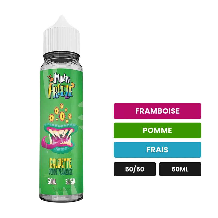 E-liquide Galipette de Liquideo, 50 ml, saveurs framboise, pomme et frais.