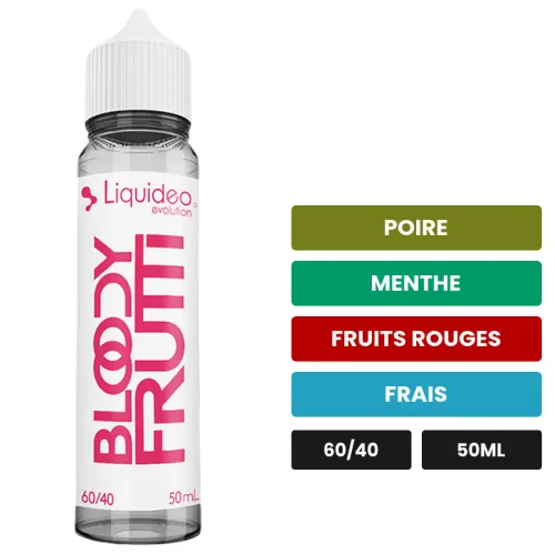 E-liquide Bloody Frutti de Liquideo, 50 ml, saveurs poire, menthe, fruits rouges et 1 autre.