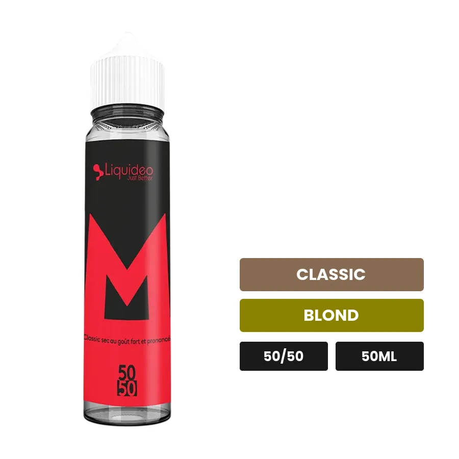 E-liquide Liquideo Fifty Le M, 50 ml, saveurs classic et blond.