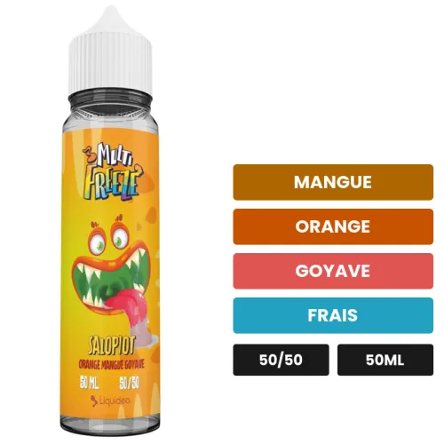 E-liquide Salopiot de Liquideo, 50 ml, saveurs mangue, orange, goyave et 1 autre.