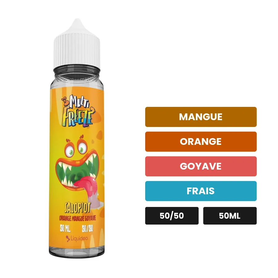 E-liquide Salopiot de Liquideo, 50 ml, saveurs mangue, orange, goyave et 1 autre.