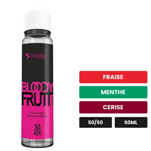 E-liquide Liquideo Fifty Bloody Frutti, 50 ml, saveurs fraise, menthe et cerise.