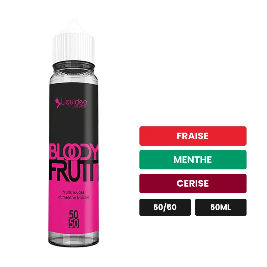 E-liquide Liquideo Fifty Bloody Frutti, 50 ml, saveurs fraise, menthe et cerise.