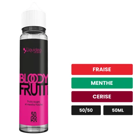 E-liquide Liquideo Fifty Bloody Frutti, 50 ml, saveurs fraise, menthe et cerise.