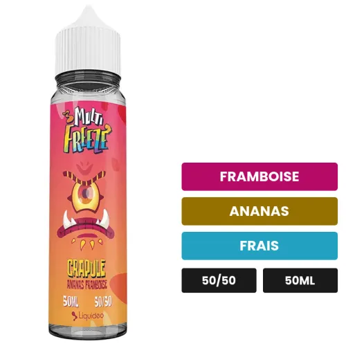 E-liquide Crapule Ananas Framboise Multifreeze de Liquideo, 50 ml, saveurs framboise, ananas et frais.