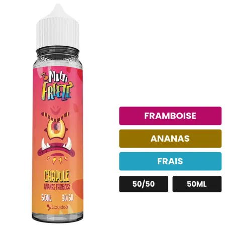 E-liquide Crapule Ananas Framboise Multifreeze de Liquideo, 50 ml, saveurs framboise, ananas et frais.