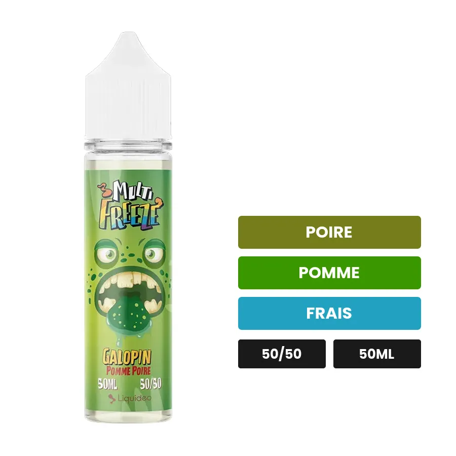 E-liquide Galopin de Liquideo, 50 ml, saveurs poire, pomme et frais.