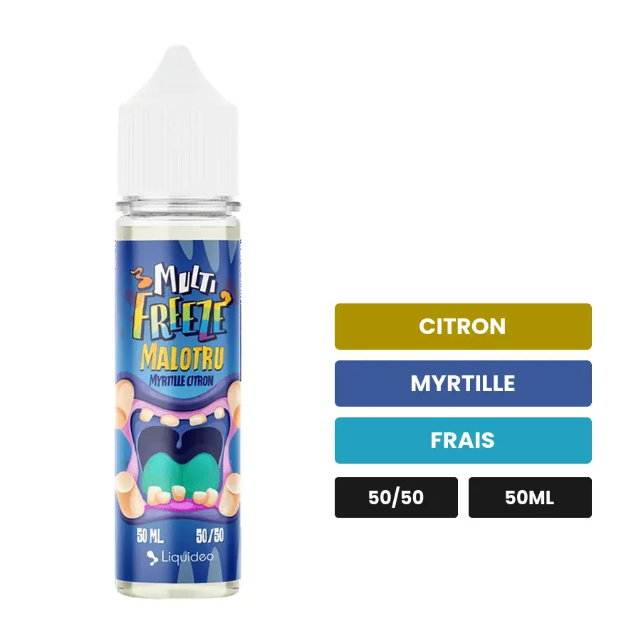 E-liquide Malotru de Liquideo, 50 ml, saveurs citron, myrtille et frais.