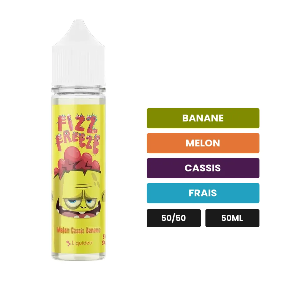 E-liquide Melon Cassis Banane Fizz & Freeze de Liquideo, 50 ml, saveurs banane, melon, cassis et 1 autre.
