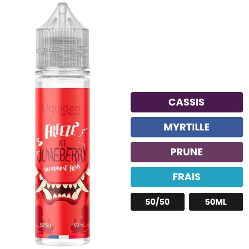 E-liquide Ice Juneberry de Liquideo, 50 ml, saveurs cassis, myrtille, prune et 1 autre.