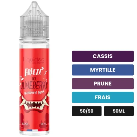 E-liquide Ice Juneberry de Liquideo, 50 ml, saveurs cassis, myrtille, prune et 1 autre.