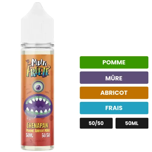E-liquide Chenapan de Liquideo, 50 ml, saveurs pomme, mûre, abricot et 1 autre.