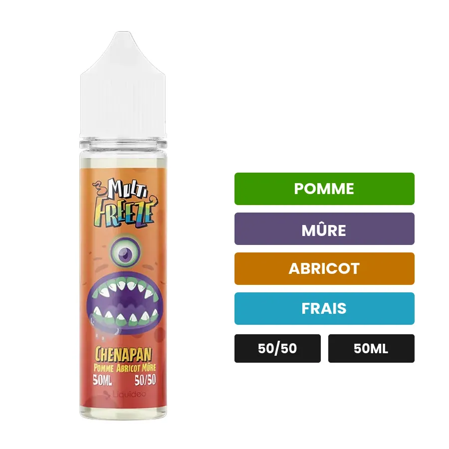 E-liquide Chenapan de Liquideo, 50 ml, saveurs pomme, mûre, abricot et 1 autre.