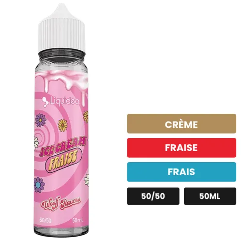 E-liquide Ice Cream Fraise de WPuff, 50 ml, saveurs crème, fraise et frais.